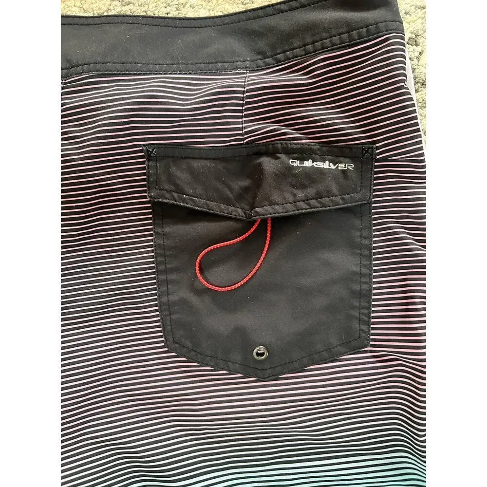 Men’s Multicolored Stripe Quiksilver Swim Trunk Board Shorts Waist Size 33”